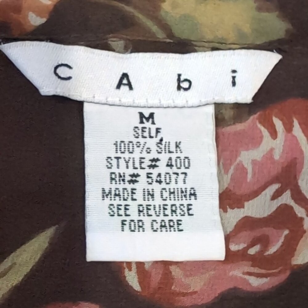 CAbi Pure Silk Top Floral Pintucked Velvet Buttoned Shirt Brown Womens Medium - Picture 14 of 14